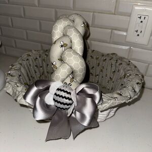 Bee-Themed Hand-Sewn Basket with Gray Accents